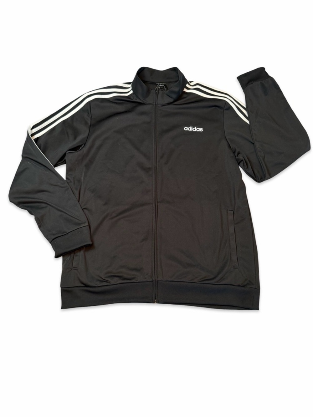 Adidas Essentials 3-Stripes Black Tricot Track Jacket Full Zip Athletic Streetwe
